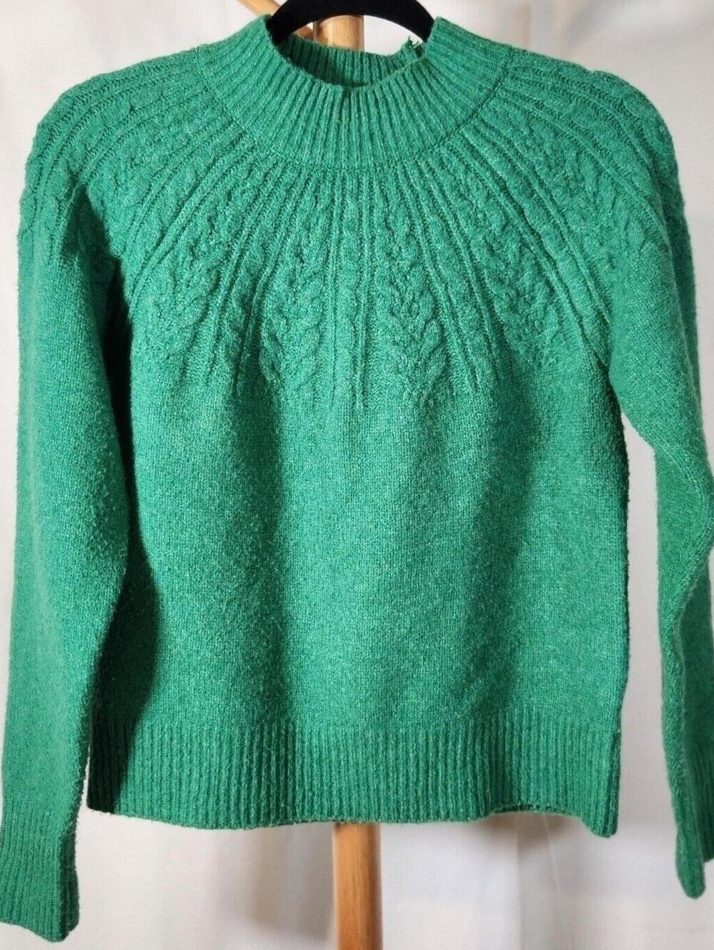J by Joie XS Emerald Green Cable Knit Mock Neck Raglan Sleeve Soft Sweater